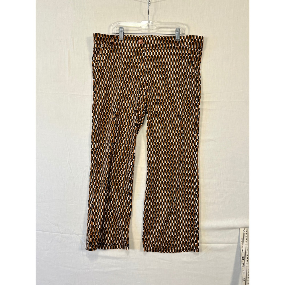 Betabrand Yoga Pant Dress Pants XL Petite Rust Geometric Optical Print W0104-MOG